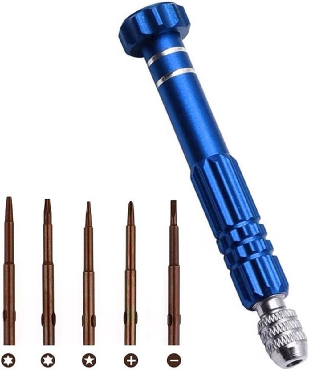 - Mini schroevendraaierset - Multifunctioneel - Blauw - Precisie - Reparatiebril - Elektronisch - Geschikt voor klok - 5-in-1 gereedschapset