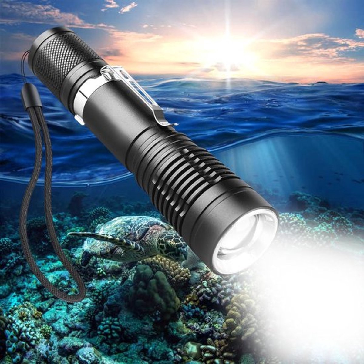 Duiklamp 10 m Waterdicht met 3 Modi en 8 Uur Brandduur - Heldere Duikflitser voor Snorkelen, Vissen en Kamperen, 18 x 65 mm Batterij (Niet Inbegrepen)