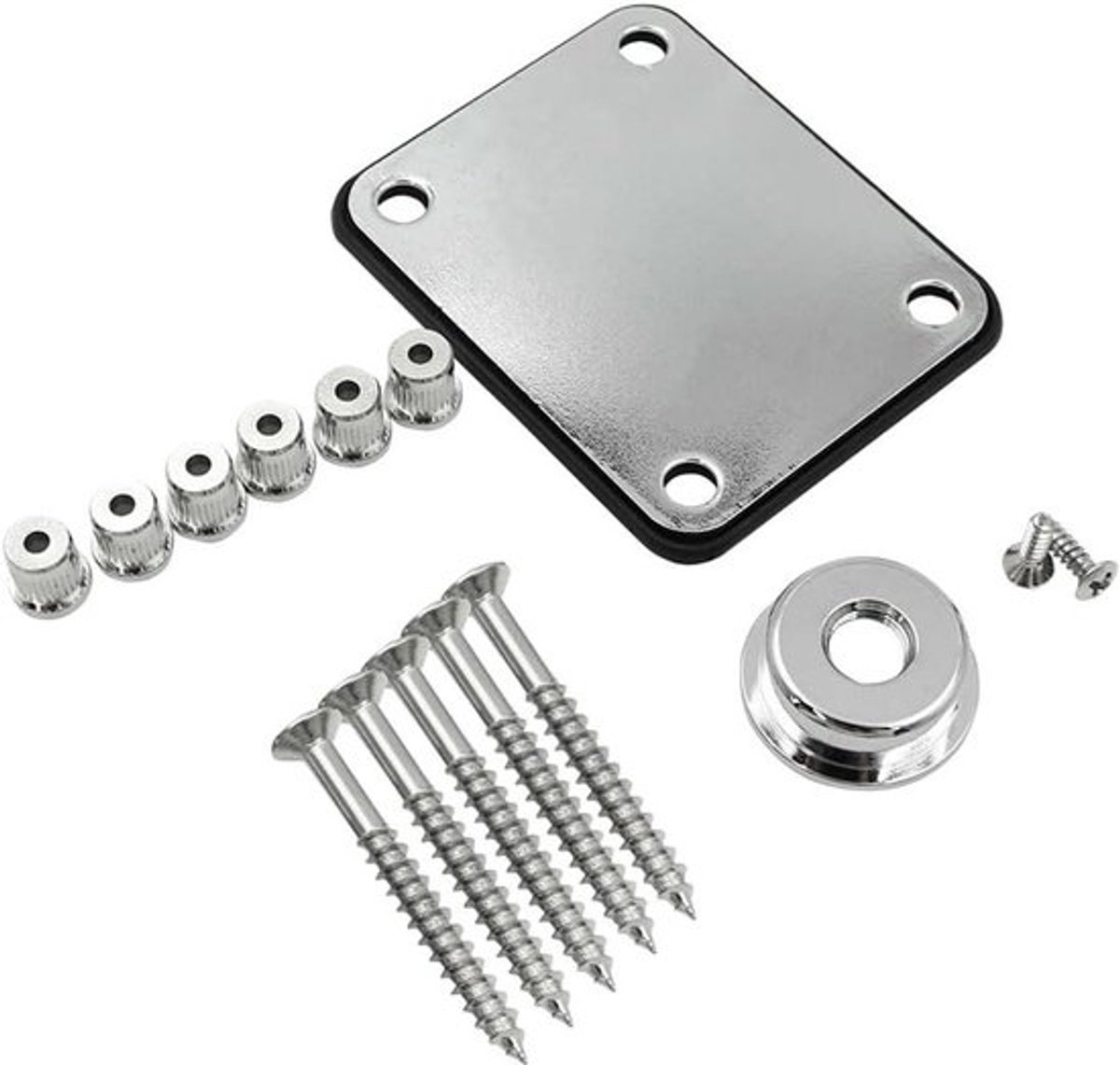 Gitaarhalsplaat Snaarhulzen & Jackplaat hardwareset voor Telecaster Elektrische Gitaar - Vervangingsonderdelen - Chroom.