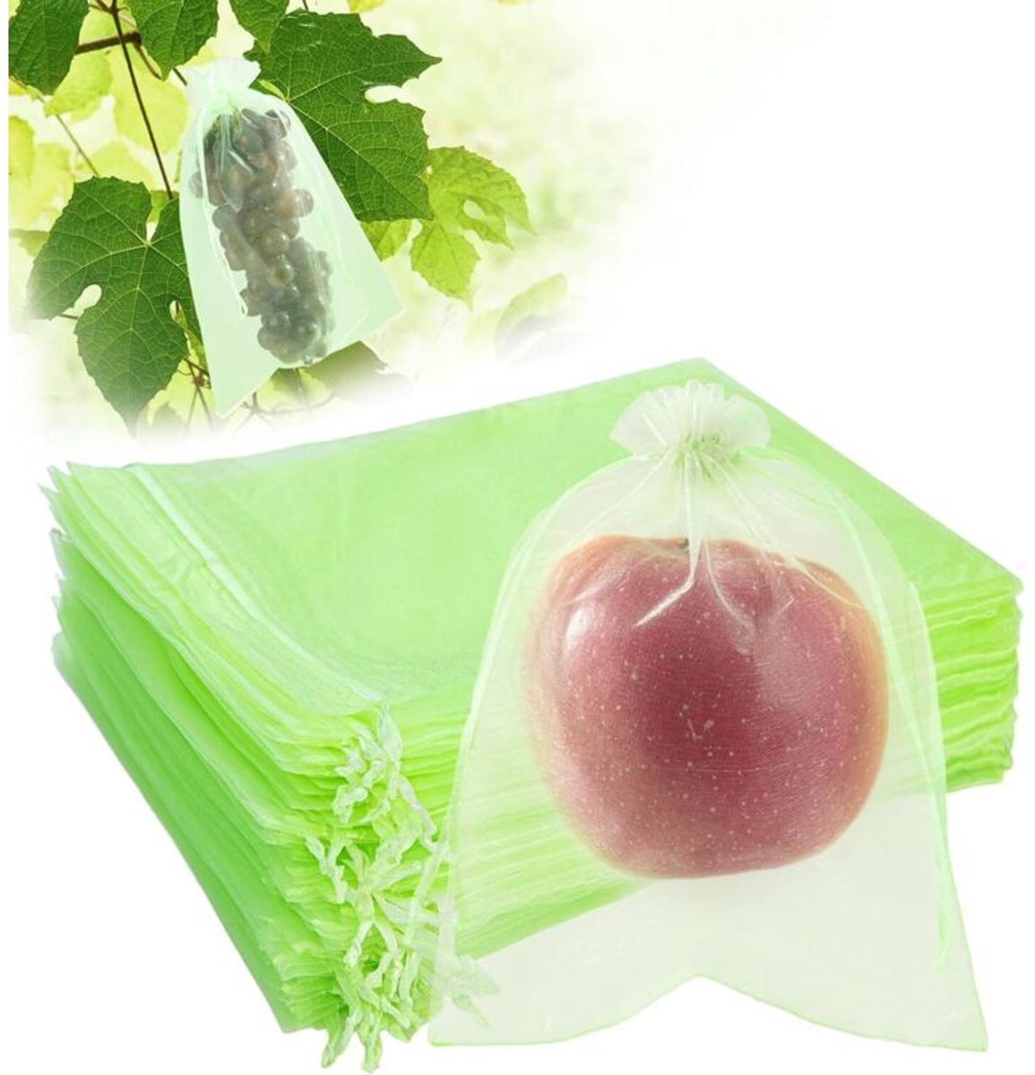 Organza beschermzak geschikt voor trekkoord, geschikt voor druiven, aardbeien, tuinen, wijnranken, vogels, wespen en insecten, groen, 17 x 23 cm