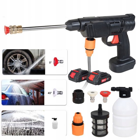 Draadloze Hogedrukreiniger - Accu Hogedrukreiniger 88VF - 2x 10000 mAh Accu - Maximale Druk 22 Bar - 0° en 40° Sproeiers met Schuimreservoir - 5 m Waterslang - Voor Auto, Tuin en Buitenreiniging — afbeelding 3