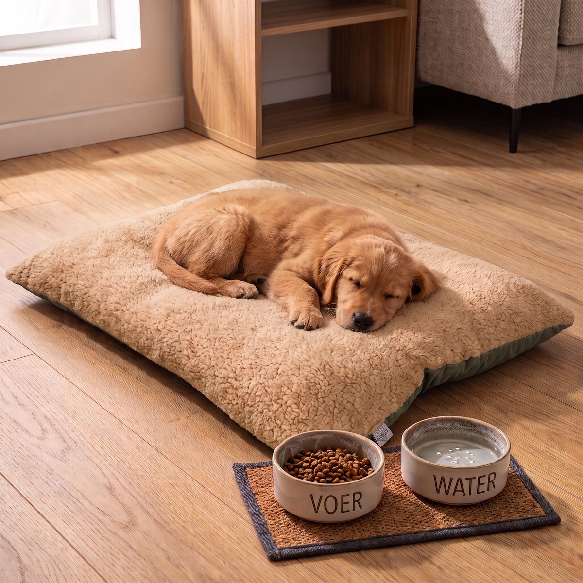 INDECOR Hondenkussen & Kattenkussen - Dubbelzijdig Huisdierbed - Wasbaar Dierenkussen - Zacht Ligkussen voor Hond & Kat - 35 x 50 cm - Groen-Olijfgroen