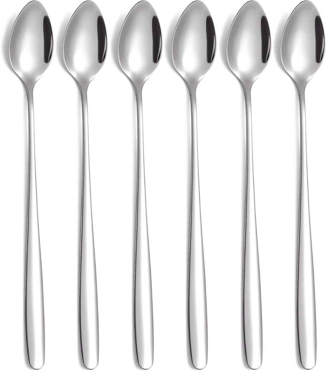 SSTRWGOOD 6 Stuks IJzeren Lepels - Lange Lepel Set - 19,8 cm Lengte - Ronde Gladde Randen en Spiegelafwerking - Geschikt voor Ijskoffie Eisthee Milchshake en Desserts - Roestvrijstaal - Vaatwasserbestendig