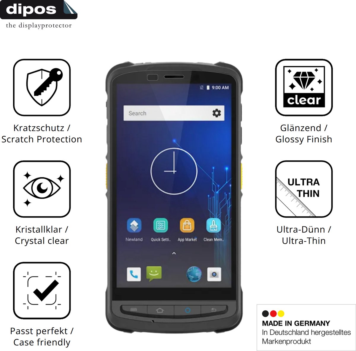dipos – 4x Beschermfolie geschikt voor Newland MT90 Orca III | Krasbestendige & heldere Screenprotector Ultra-Thin