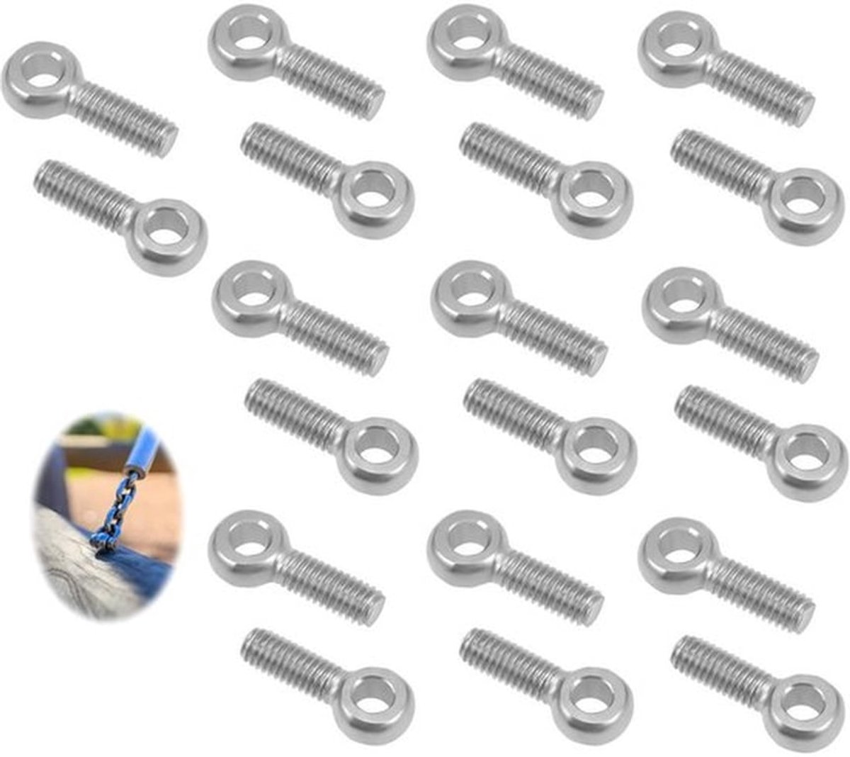 Ringmoer-schroef met oogbouten, 20 stuks, M6 x 20 mm, draaibouten, visoogbouten, roestvrij staal 304 - voor automobielproductie