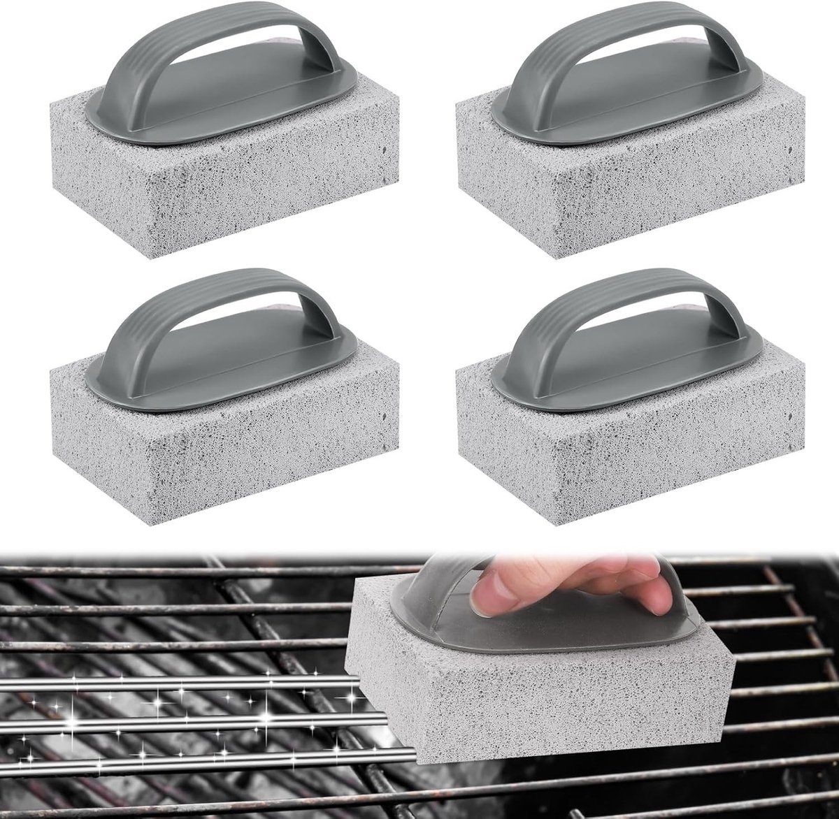 4-delige Bimssteen Set voor Grillreiniging - Schoonmaakborstels voor Keuken, Badkamer en Oven met Handvatten
