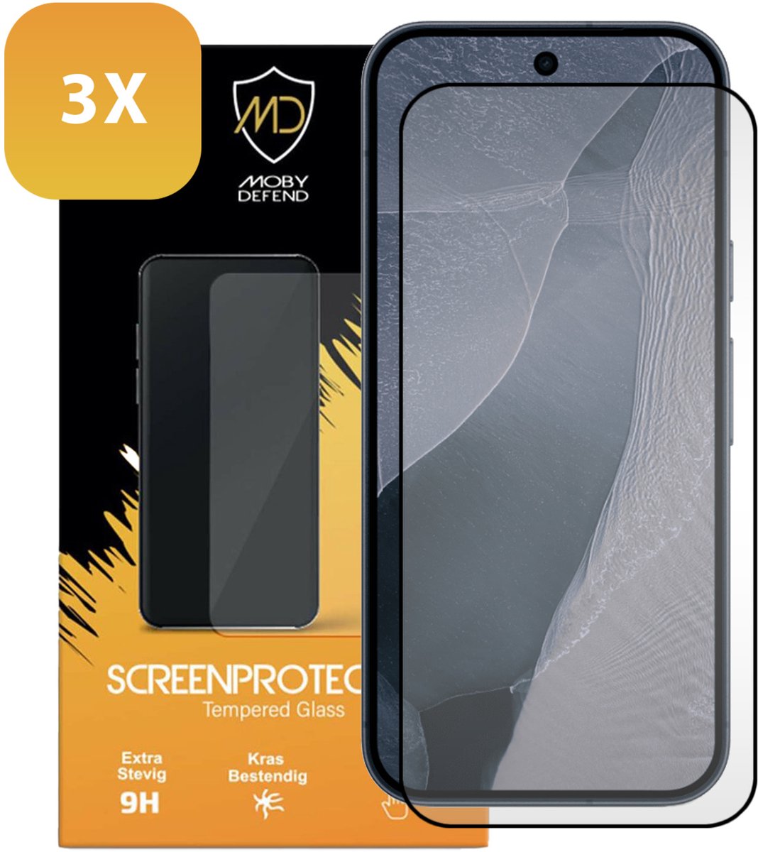 3-Pack MobyDefend Screenprotectors - Geschikt voor Google Pixel 11 Pro - Screensavers Met Zwarte Randen - Gehard Glas