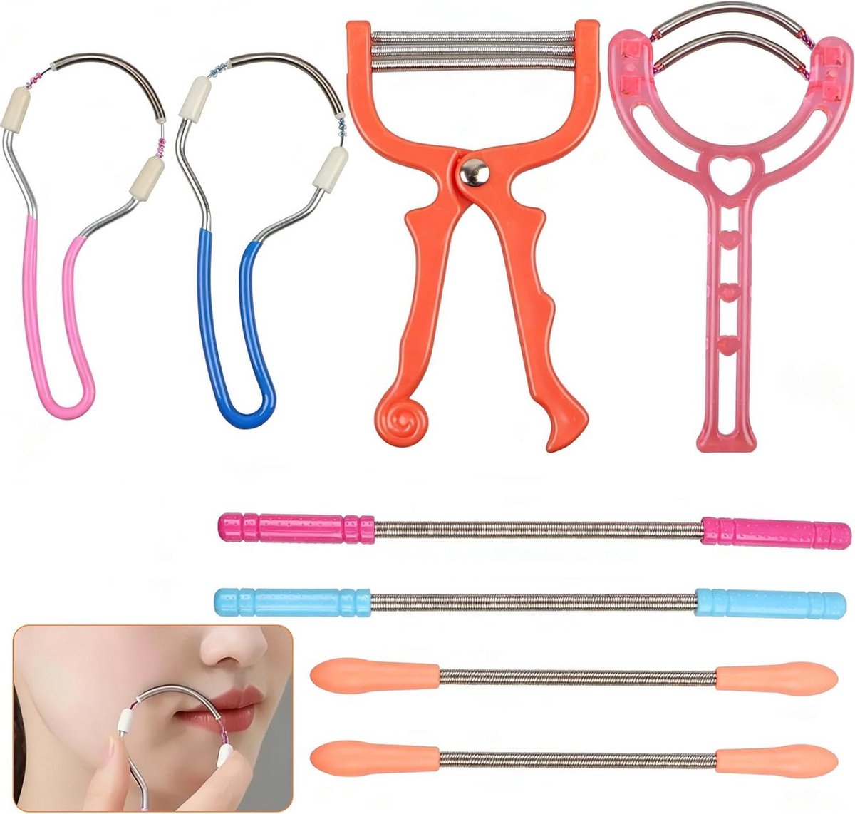 Gezichtshaarverwijderaar Dames - Epilator Gezicht Ontharen - Zacht Gezicht Reinigen - Traditionele "Facial Threading" Techniek - 8 Stuks
