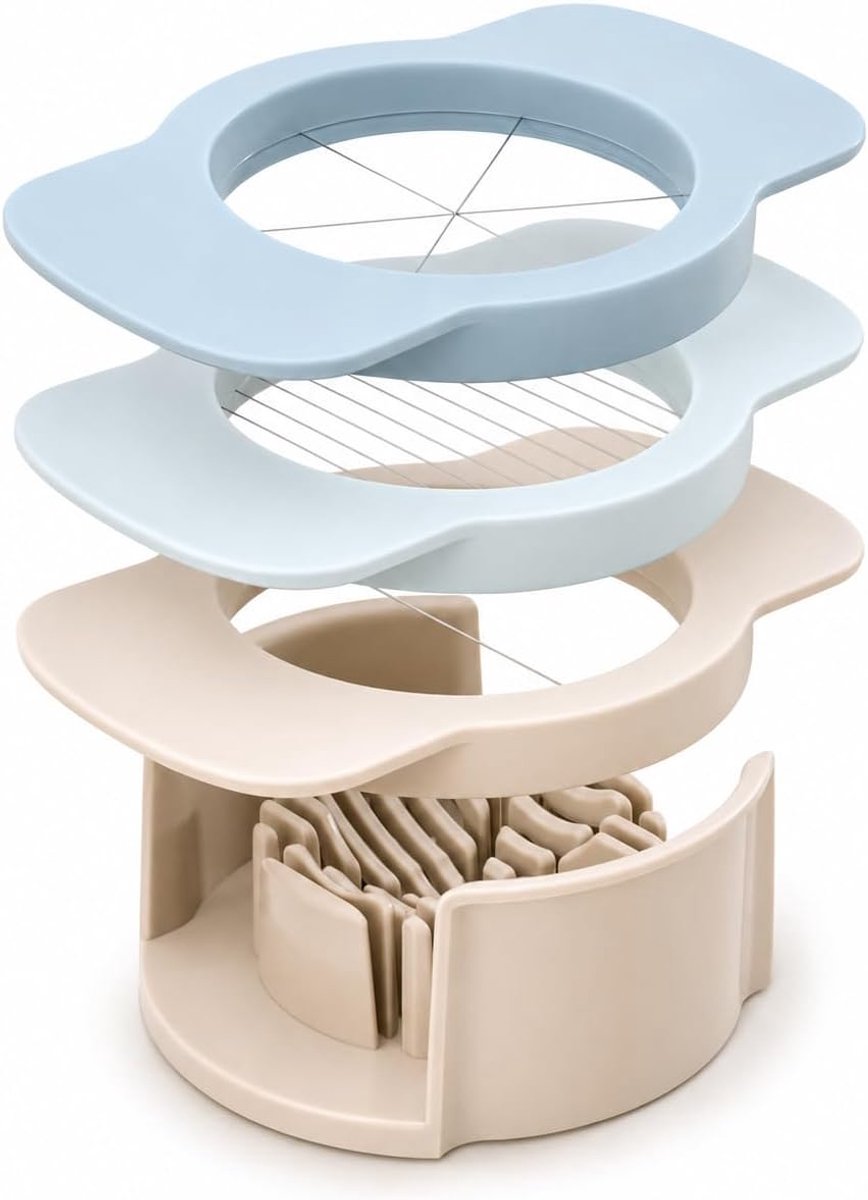 Bobypet - Eiersnijder - Roestvrij Staal - Multifunctionele Eiersnijder met 3 Snijbladen voor Plakken, Partjes en Helften - Geschikt voor Eieren, Aardbeien en Paddenstoelen - solid body made of BPA-free ABS plastic, easy to clean in the dishwasher