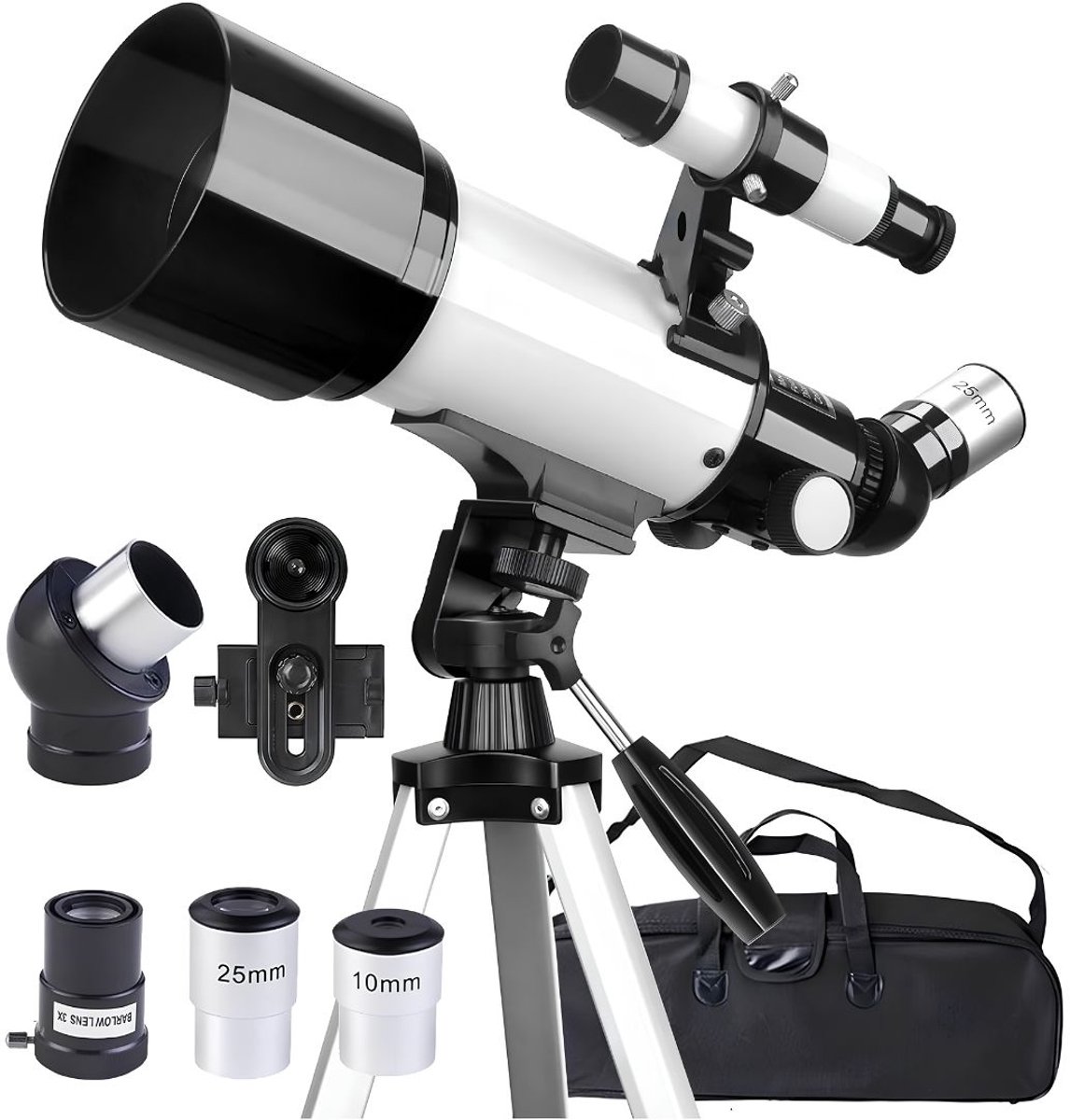 NIVA® Sterrenkijker - Refractor Sterrenkijker voor Maan en Sterren - Astronomietelescoop - Zwart/Wit - 60cm x 24cm x 13cm