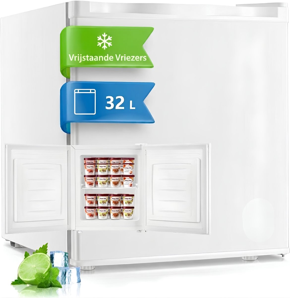 Lìon® Mini Vriezer - 7 Instelbare Thermostaatstanden - Kleine Vriezer met Omkeerbare Deur - Wit - 47cm x 45cm x 50cm