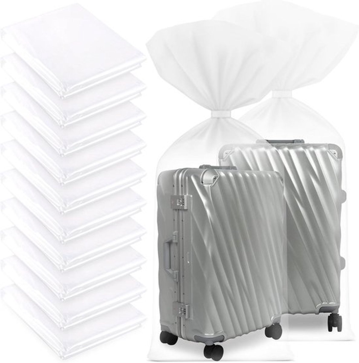 Grote plastic opbergzakken 100 x 150 cm - Transparante zakken voor koffer, kinderen, fiets - Set van 10 stuks