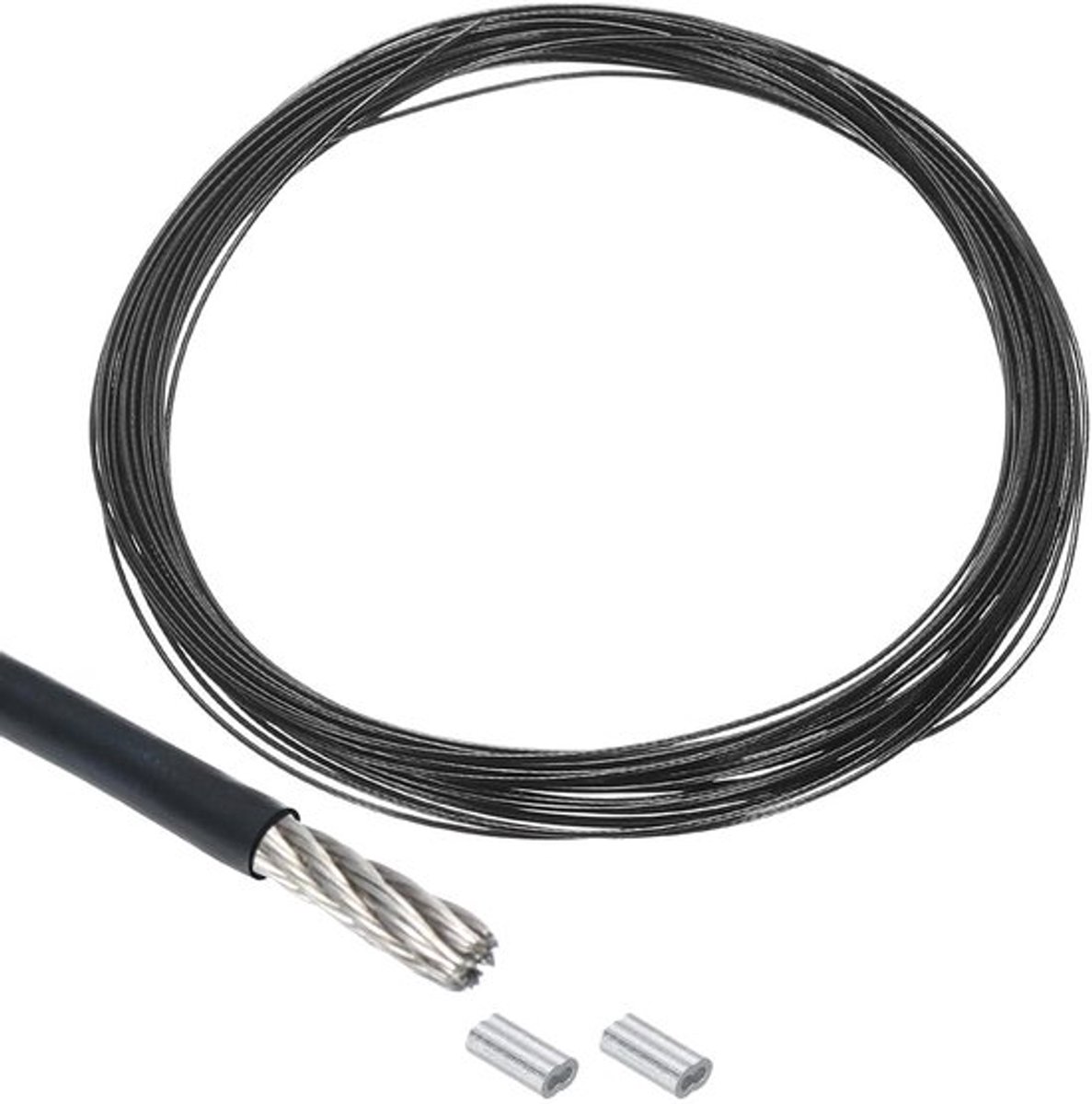 Roestvrijstalen staalkabel 10m x 1mm met spanslot en aluminium hulzen voor wasrekken, zwart.