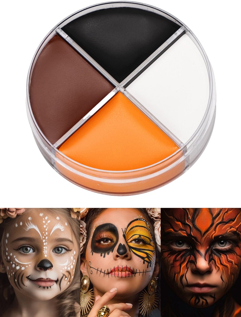 Crème schmink zwart-wit-bruin-oranje make-up 15 ml - Hertenschmink Halloween