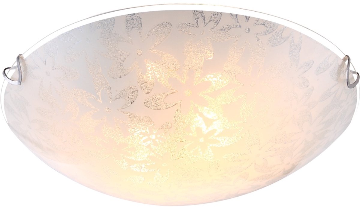 Globo Plafondlamp glas opaal wit rond bloemdecor 30 cm Woonkamer