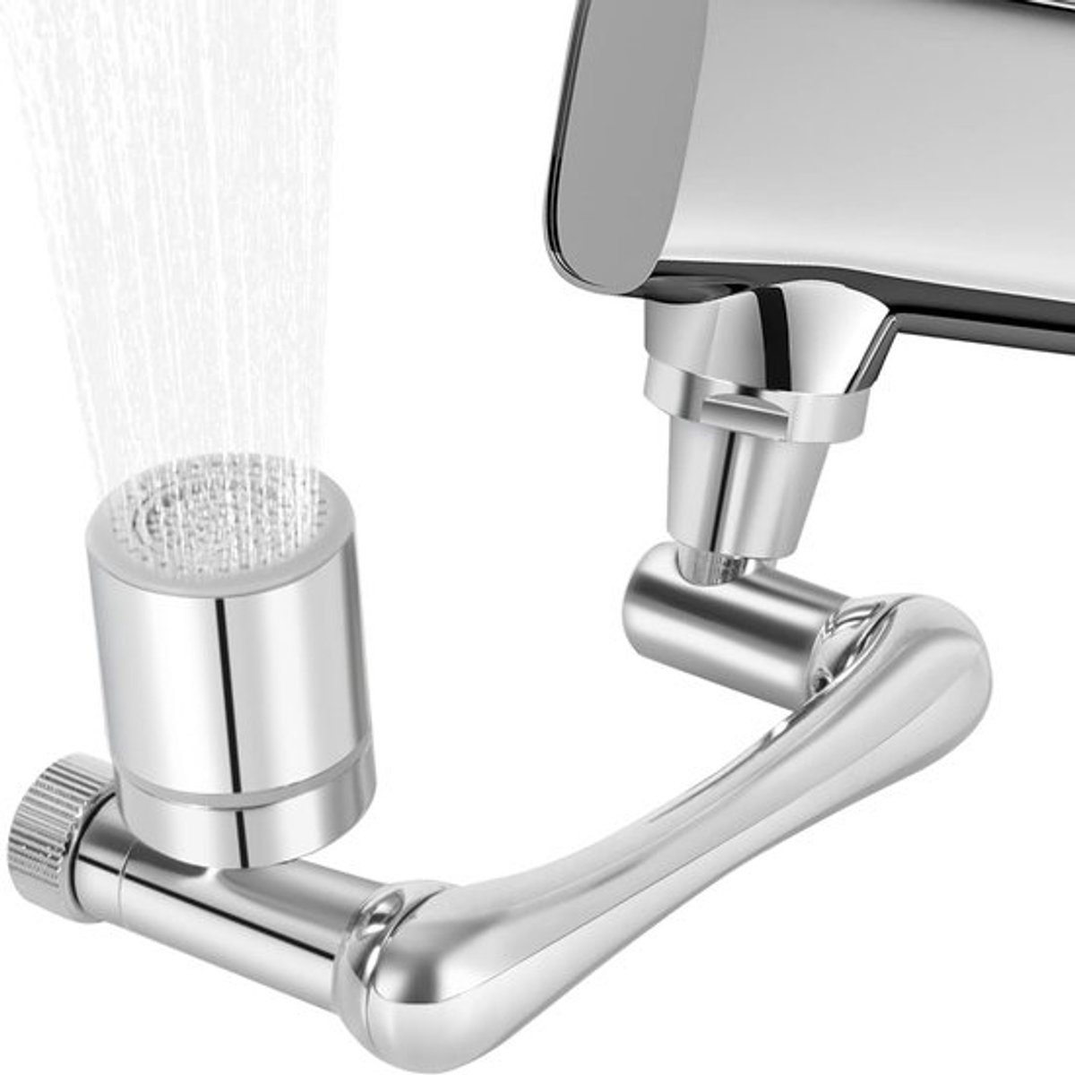 Draaibare multifunctionele verlengkraan - Bevestiging met 2 verstelbare perlatoren voor keuken en badkamer - 1081° waterverlenging met perlatoren - Zilver (volledig brons)