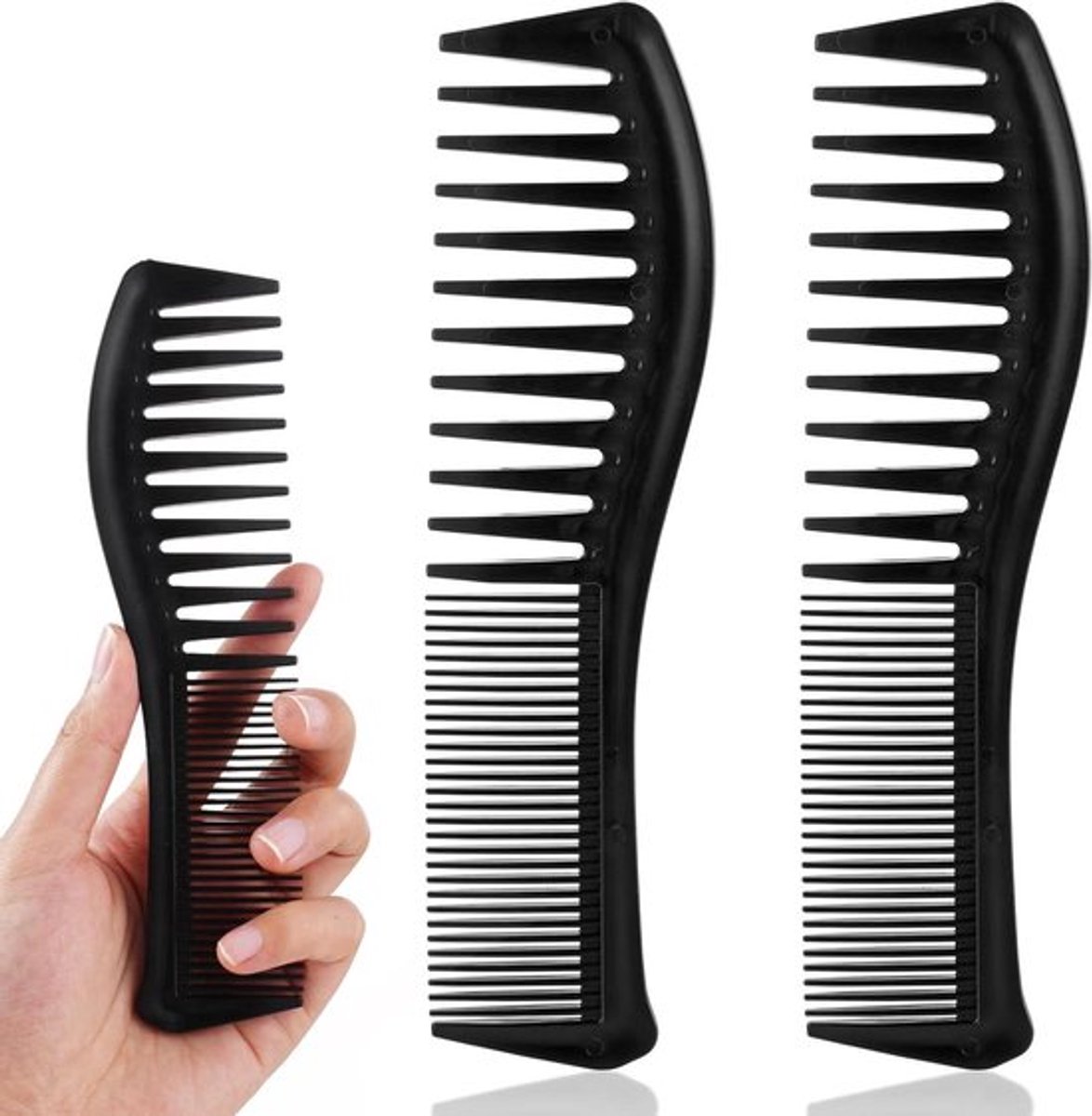 2 Stuks Brede Tand Kam voor Krullend Haar - Haai Tanden Kam Ontwarrende Kam voor Dik Haar - Textuur Kam voor Mannen en Vrouwen - Geschikt voor Salon en Kapsels