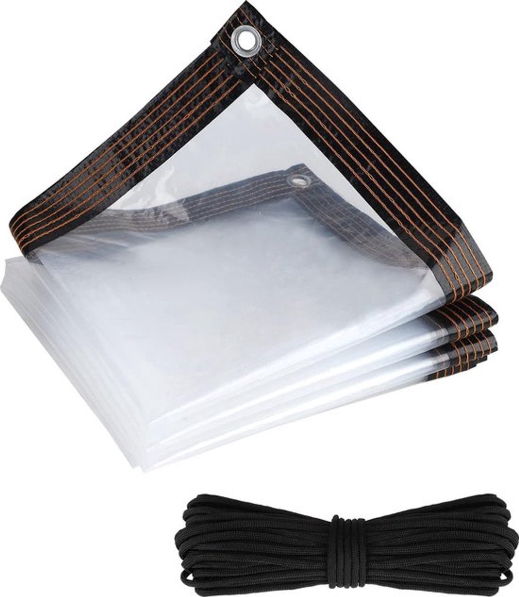 Waterdicht transparant afdekzeil met ogen en touw - afwasbaar - multifunctioneel - zwart - tuinmeubels - 2m x 2m