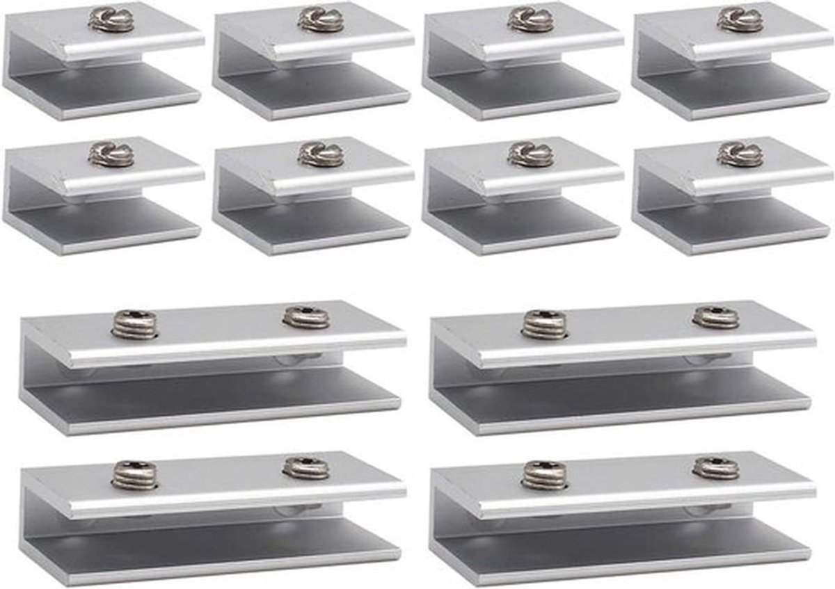 12 Stuks Aluminium Plankhouders | Glas 6-8 mm Klemmen | Verstelbaar voor Ramen en Leuningen | Trap en Badkamer ©