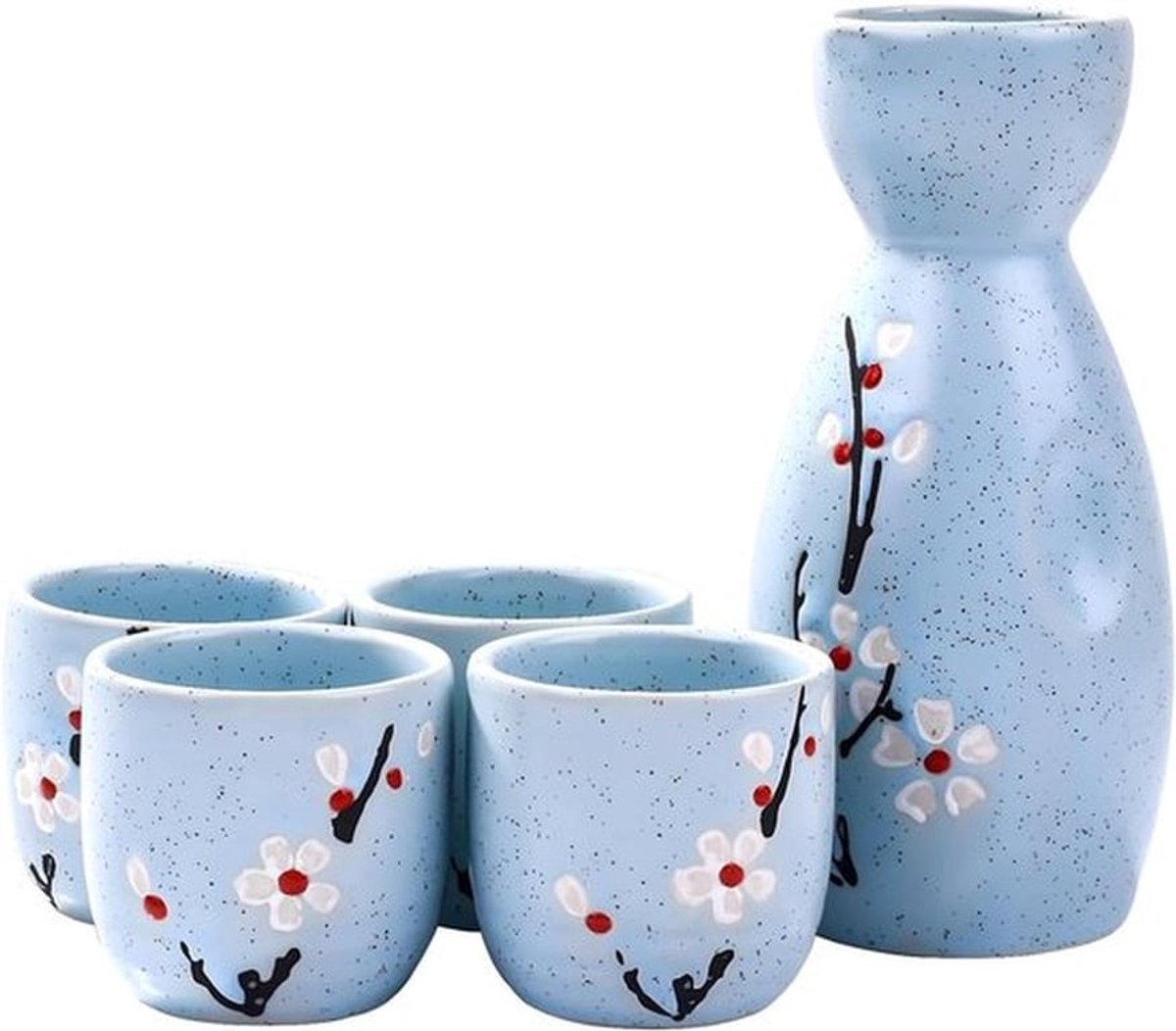5-delige handgeschilderde Japanse kersenbloesem sake-set - sakebeker - warme wijnpot - traditionele lekkende mokken - wijnglazen - ambachtelijk cadeau - Blauw