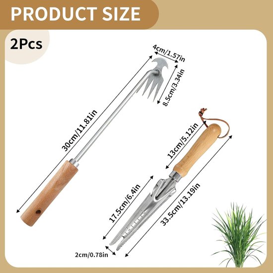 Onkruidsteker Set - Hout - 1 x 1 x 1 cm - Robuuste Onkruidverwijderaar met Houten Handgrepen - Voor Tuinonderhoud — afbeelding 2
