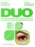 DUO Brush-On Striplash Adhesive, helder/transparant. Met applicator en illustratie van een oog met nepwimpers.