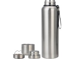 XUDREZ 1,5L Vacuüm Geïsoleerde Roestvrijstalen Waterfles, Grote Metalen Flesflessen BPA Vrij, Niet-Lekkende Sportdrankfles voor Hardlopen, Gym, Fietsen (Natuurlijk Staal)
