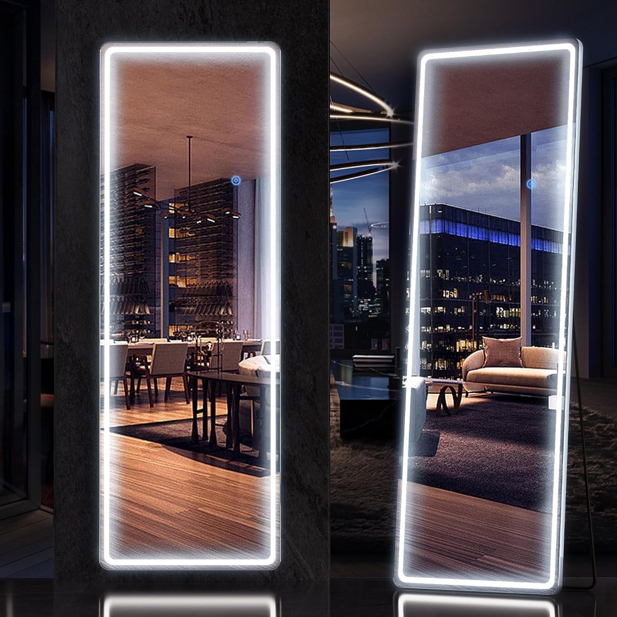 Verlichte Vloerspiegel - Wit - 162,6 x 53,3 cm - LED Spiegel met Dimbare Verlichting - Voor Slaapkamer