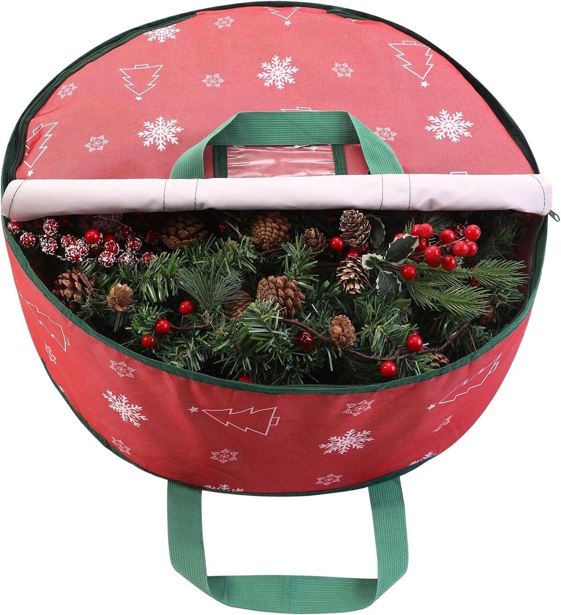 Opbergtas voor Kerstkrans - Rood - 75 cm - Waterdichte Opbergzak met Handgrepen en Ritssluiting - Voor Kerstdecoraties