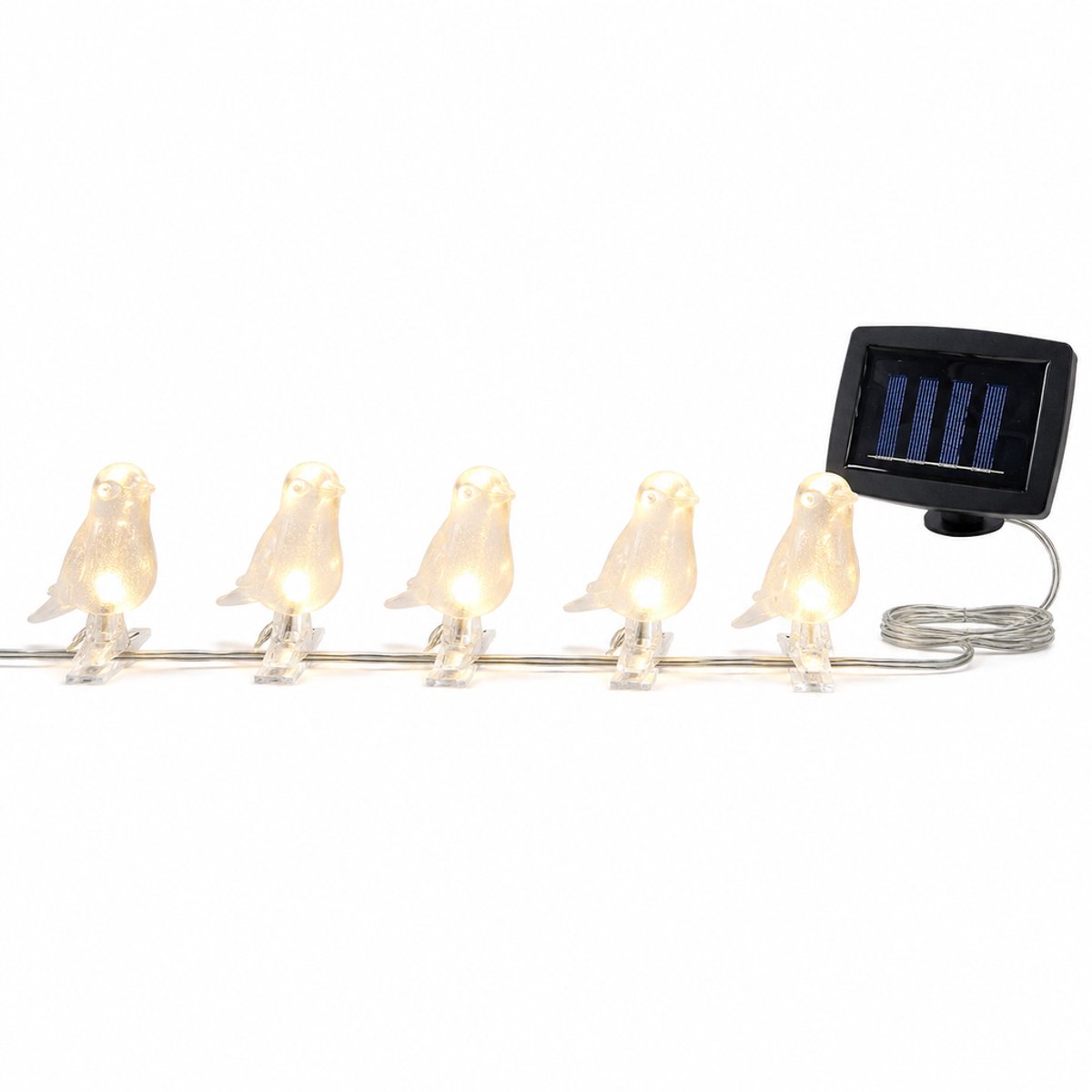 Namajunas -Lichtslinger – Lichtsnoer Buiten Solar – 5 Vogelvormige LED-lampjes, Warm Wit – 2 m – Tuinverlichting op Zonne-energie – Waterbestendig – Voor Tuin, Balkon en Terras