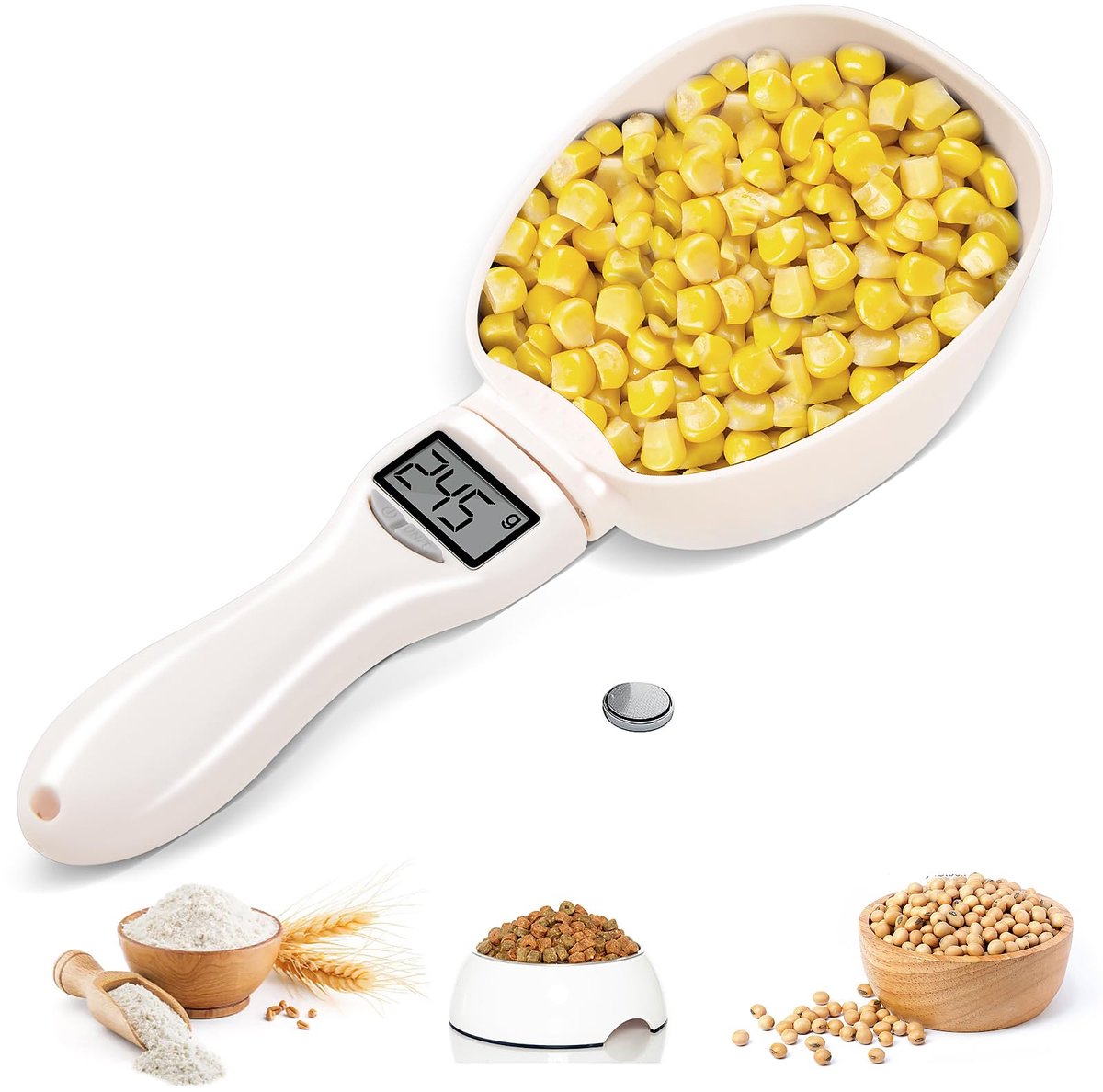 Namajunas - Maatschep voor diervoeding - LCD-elektronica - Digitale Lepelweegschaal - Digitale Keukenweegschaal - Maatlepels - Voerdispenser Kat en Hond - voor Katten & Honden - voor Bakken Koken en Huisdiervoer