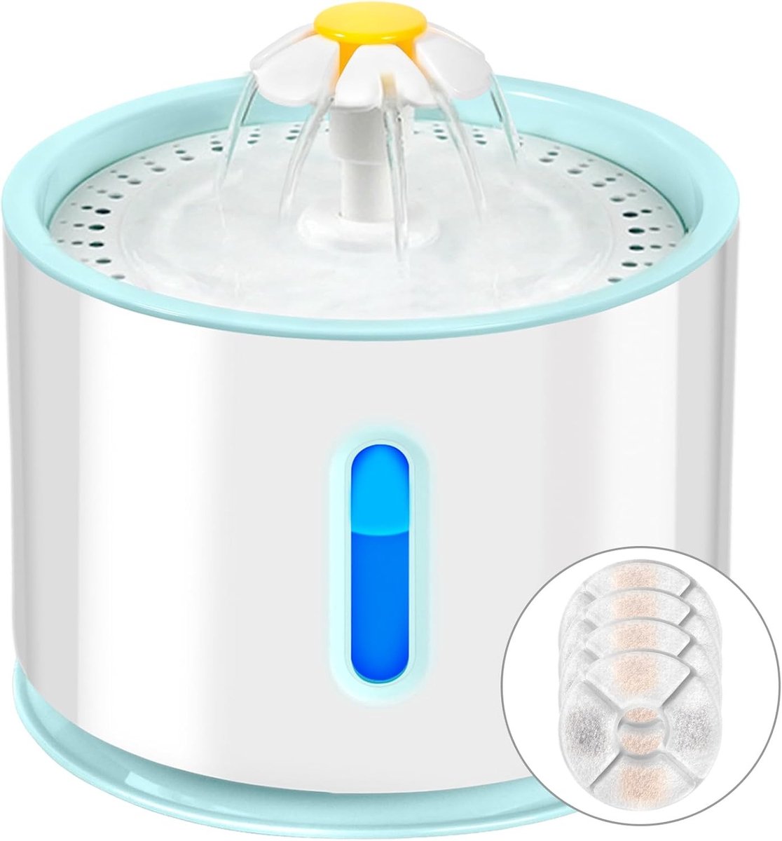 Kattendrinkfles - Wit - 2,4 l - Ultra-stille Waterfontein met LED-Licht - Voor Katten