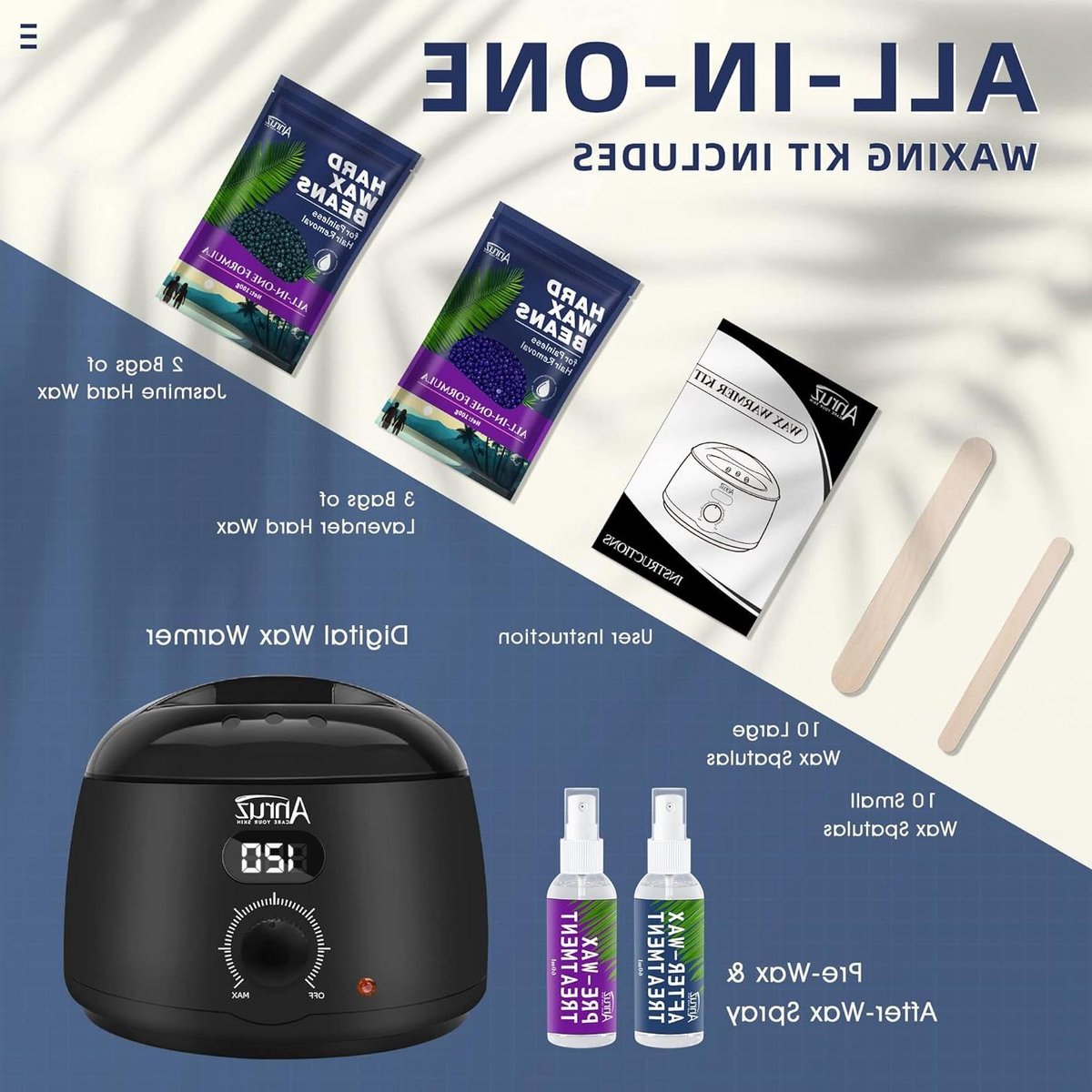 Digitale Waxverwarmer Set - Ontharingsset Harsen - Ontharen Thuis - Intelligente Digitale Temperatuurregeling - 500 g Wax - Zwart