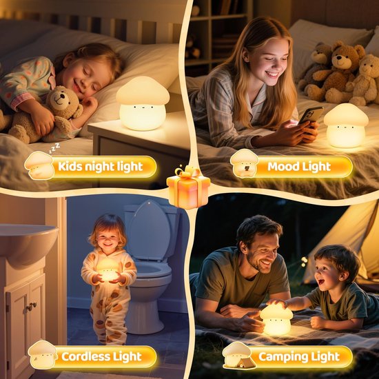 Paddestoel Lamp - Timer paddestoel nachtlampje voor kinderen - Dimbaar en eenvoudig te bedienen schattig lampje - Squishy siliconen nachtlampje - Oplaadbare nachtlampje voor babykamer van Merkloos — afbeelding 3