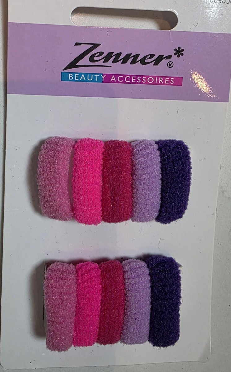 Zenner - 10 badstof haarelastiekjes - roze paars tinten - kids haarelastieken klein - metalfree - 25mm