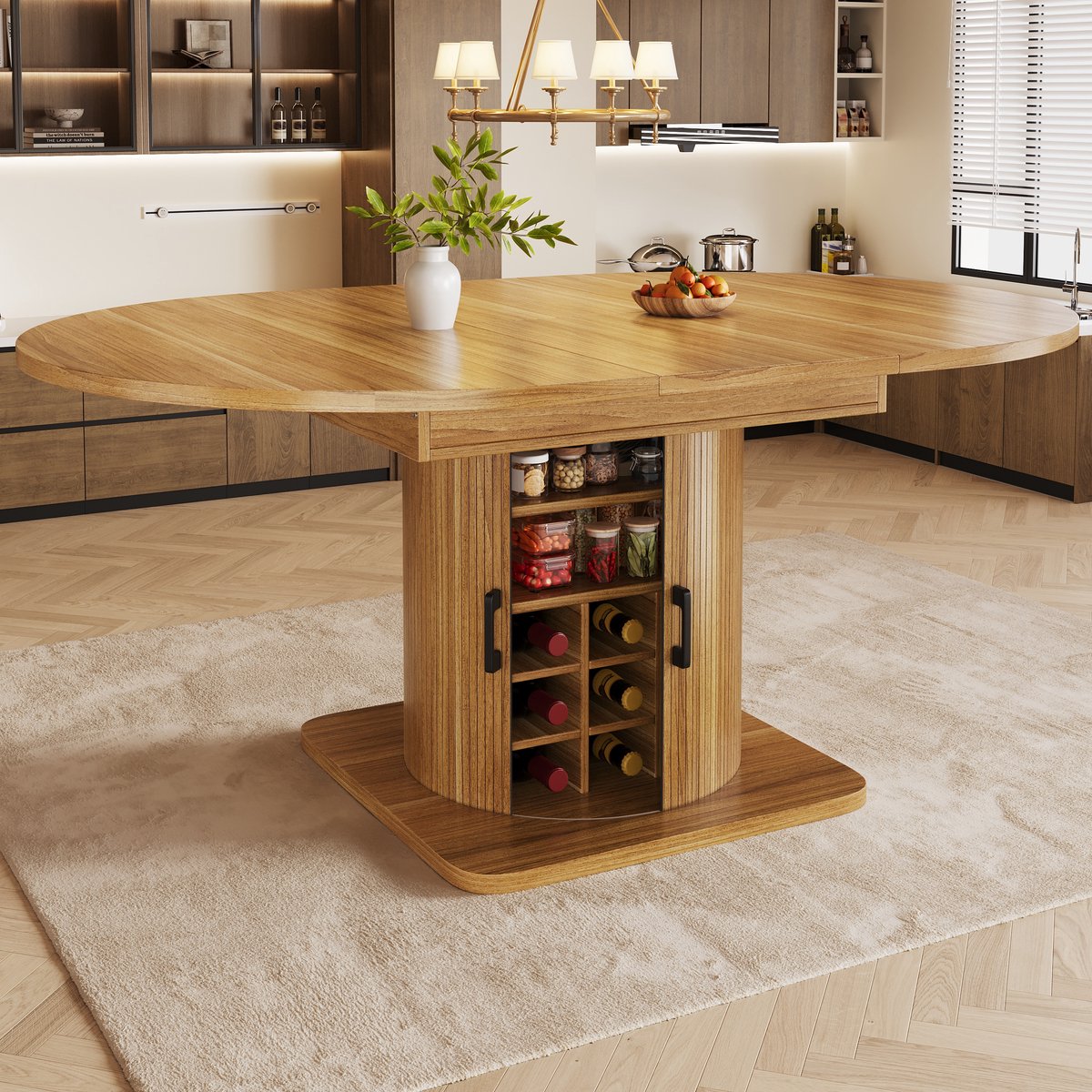 Wishdor Uitschuifbare eettafel met opbergruimte - MDF tafelblad - donkerbruin - 118-158 x 118 x 76 cm