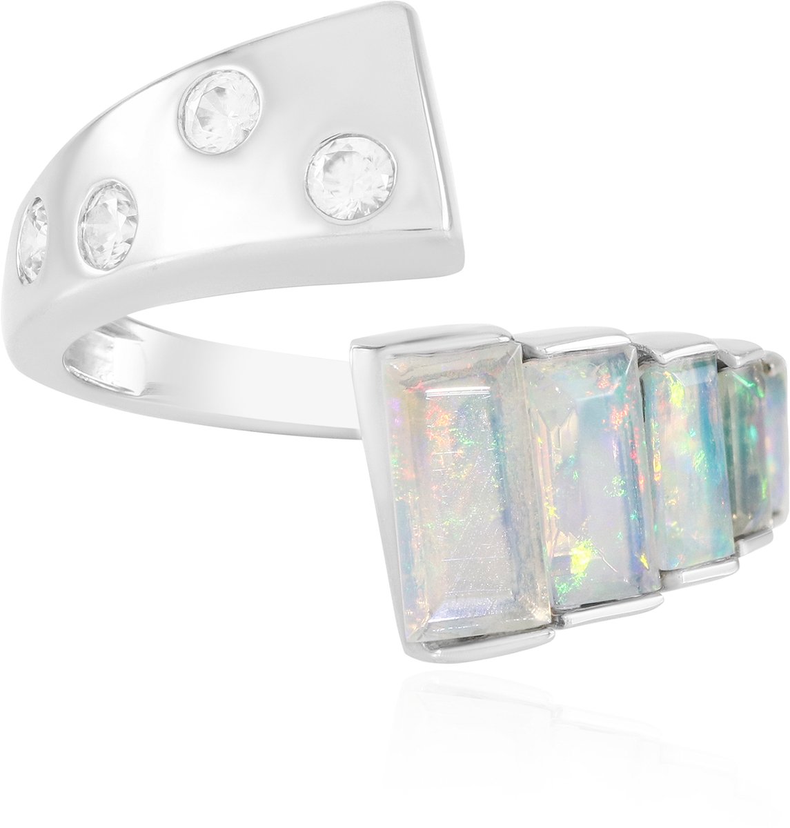 Cavill - Elegante Damesring - 925 Sterling Zilver Platina Geplateerd - AAA Welo Opaal 1,49 ct Baguette Geslepen - Luxe Zirkonia Ring