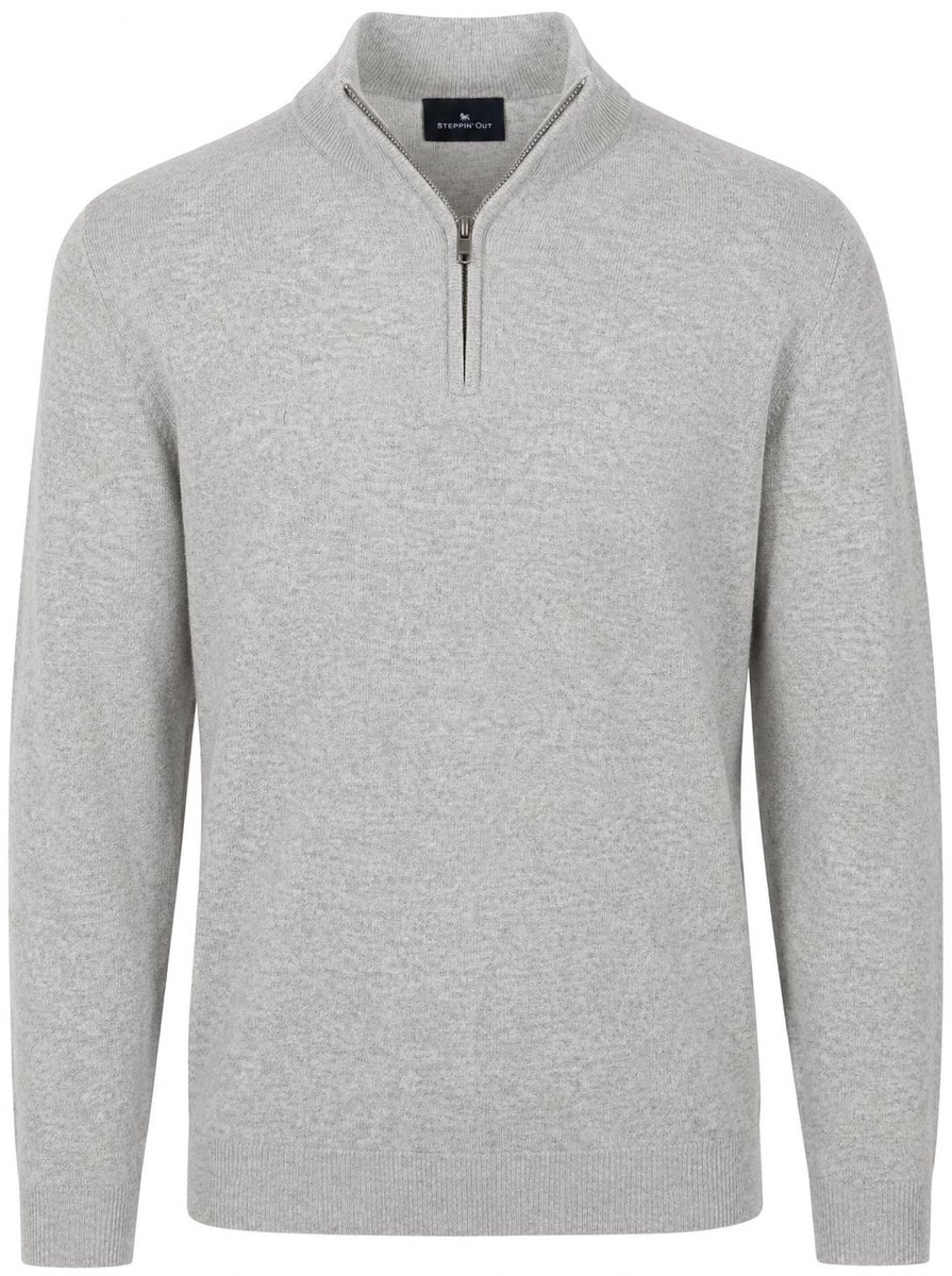 Steppin' Out Half Zip Trui Merinowol Lichtgrijs - Maat L - Heren - Pullovers