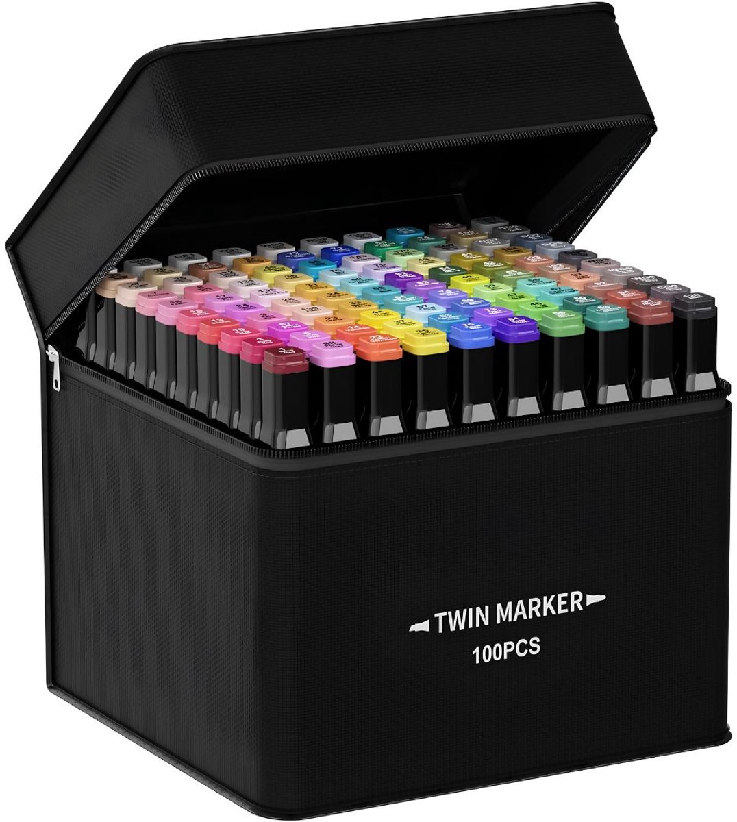 VALI® Twinmarkers - Alcoholmarkers Set - Alcoholpennen - 100 Stukken - Multikleur - 2cm x 2cm x 15cm