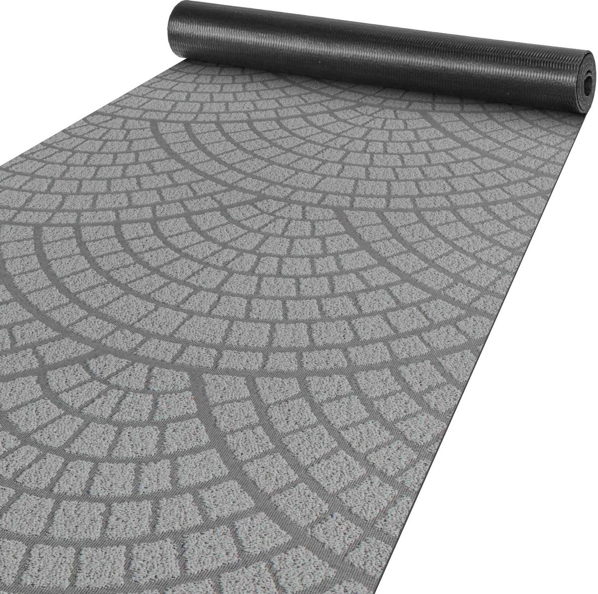 ANRO Tapijtloper Davis Grijs 240x50cm – Velours Gangloper Antislip Keukenloper Hal Op Maat Laagpolig