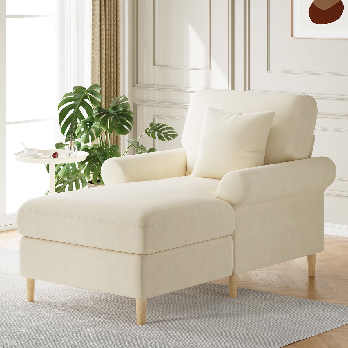 COVREO Relaxfauteuil 133 x 90 x 87 cm beige, velvet, met ligfunctie