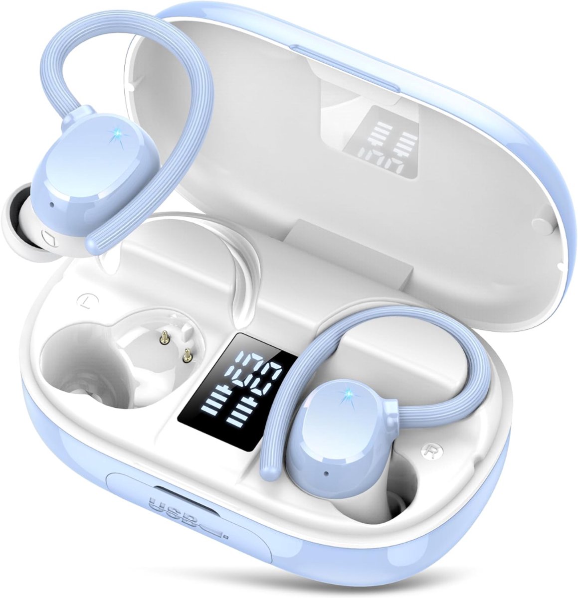 SNJY® Bone Conduction Headphone - Sporthoofdtelefoon Draadloos - Sport Oordopjes - Hardloop Oortjes - Lichtblauw
