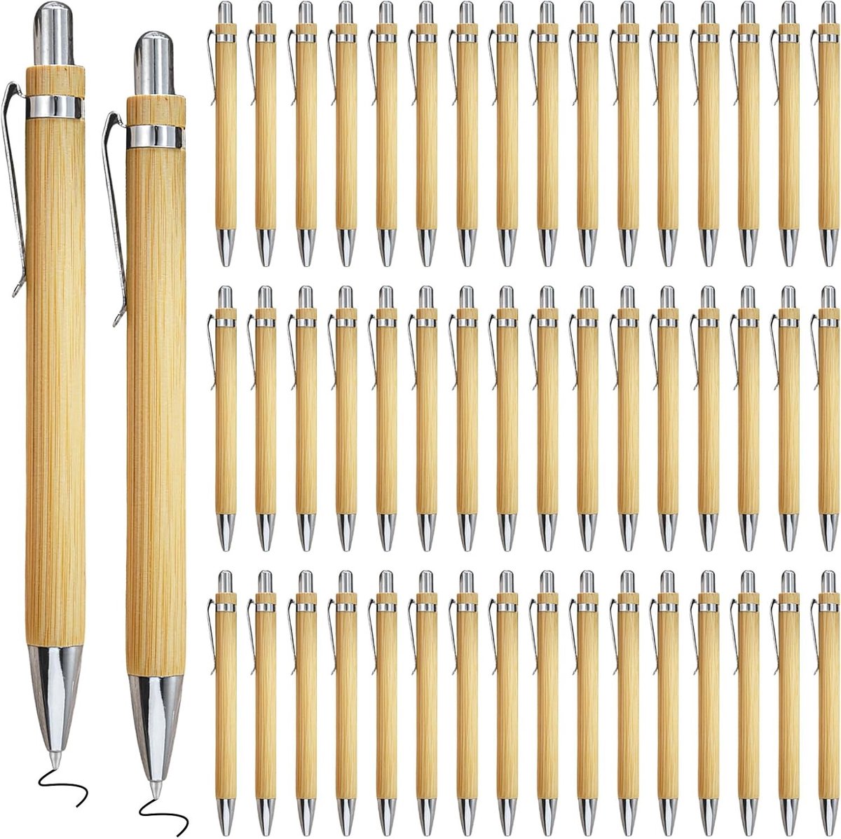 Bamboe Houten Balpen Set van 50 Stuks, Duurzame en Milieuvriendelijke Schrijfaccessoires voor Kantoor en Thuisgebruik