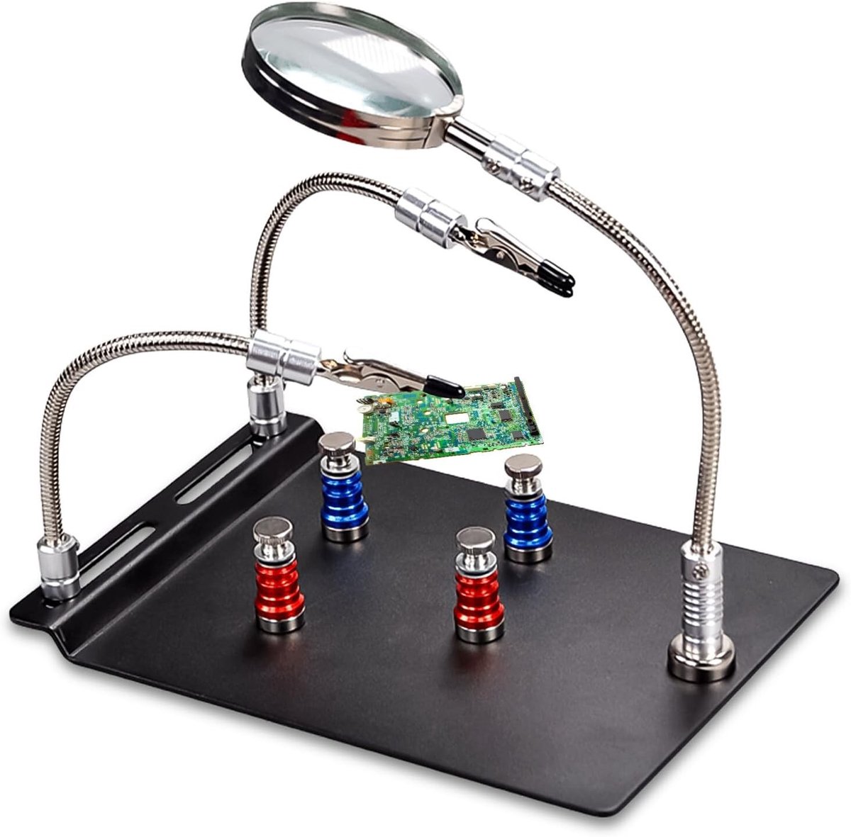 Hulp bij lassen en modelbouw met magnetische handen, vergrootglas en 4 magnetische polen, ideaal voor het vasthouden van printplaten en kleine onderdelen