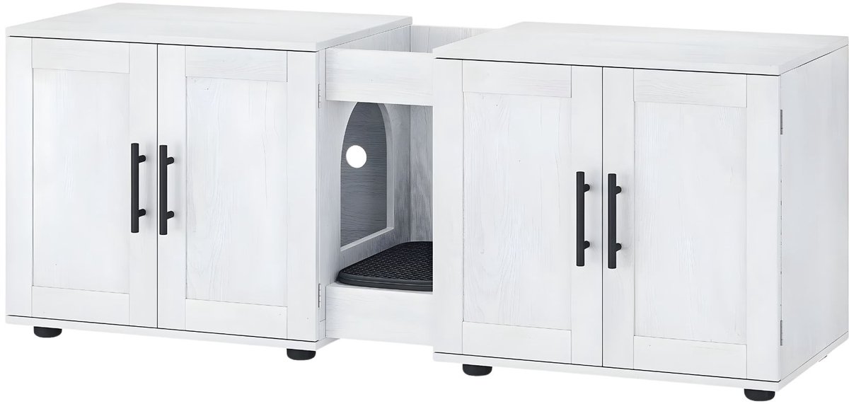 Kattenbak Meubel - 3-in-1 Houten Kattenkast met Dubbele - Wit - voor Thuis en Professioneel Gebruik van Happiq