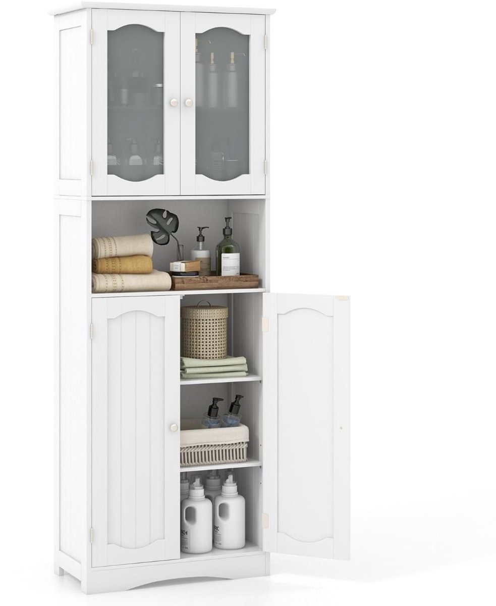 SureDeal® - Badkamerkast - Vrijstaande Hoge Kast - Deuren - Open Vak Wit - 60x30x164 cm - 