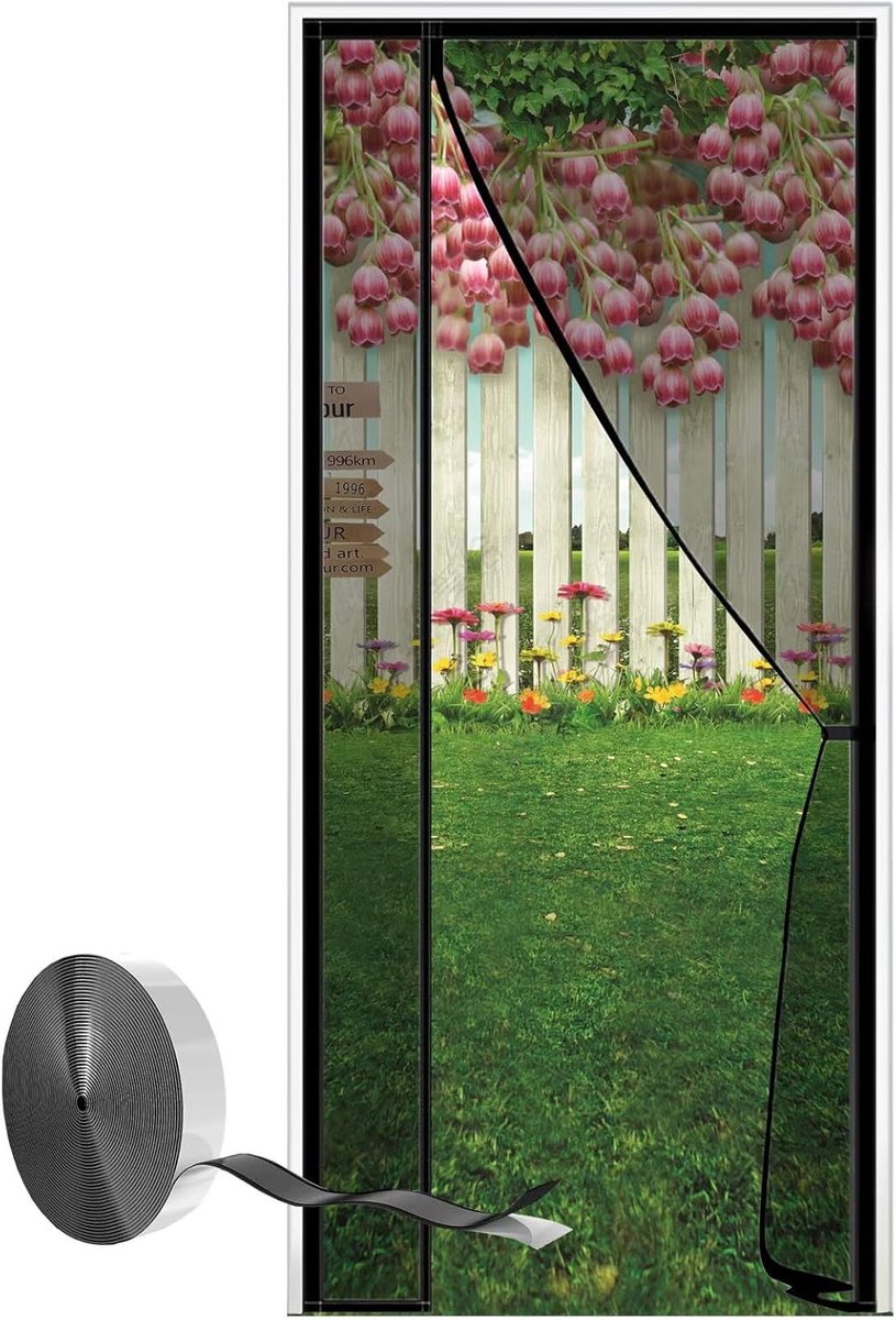 Hordeur met magneetsluiting - vliegengordijn voor balkondeur of woonkamer - 120 x 220 cm - automatisch sluitend - wit - insectenwerend deurgaas