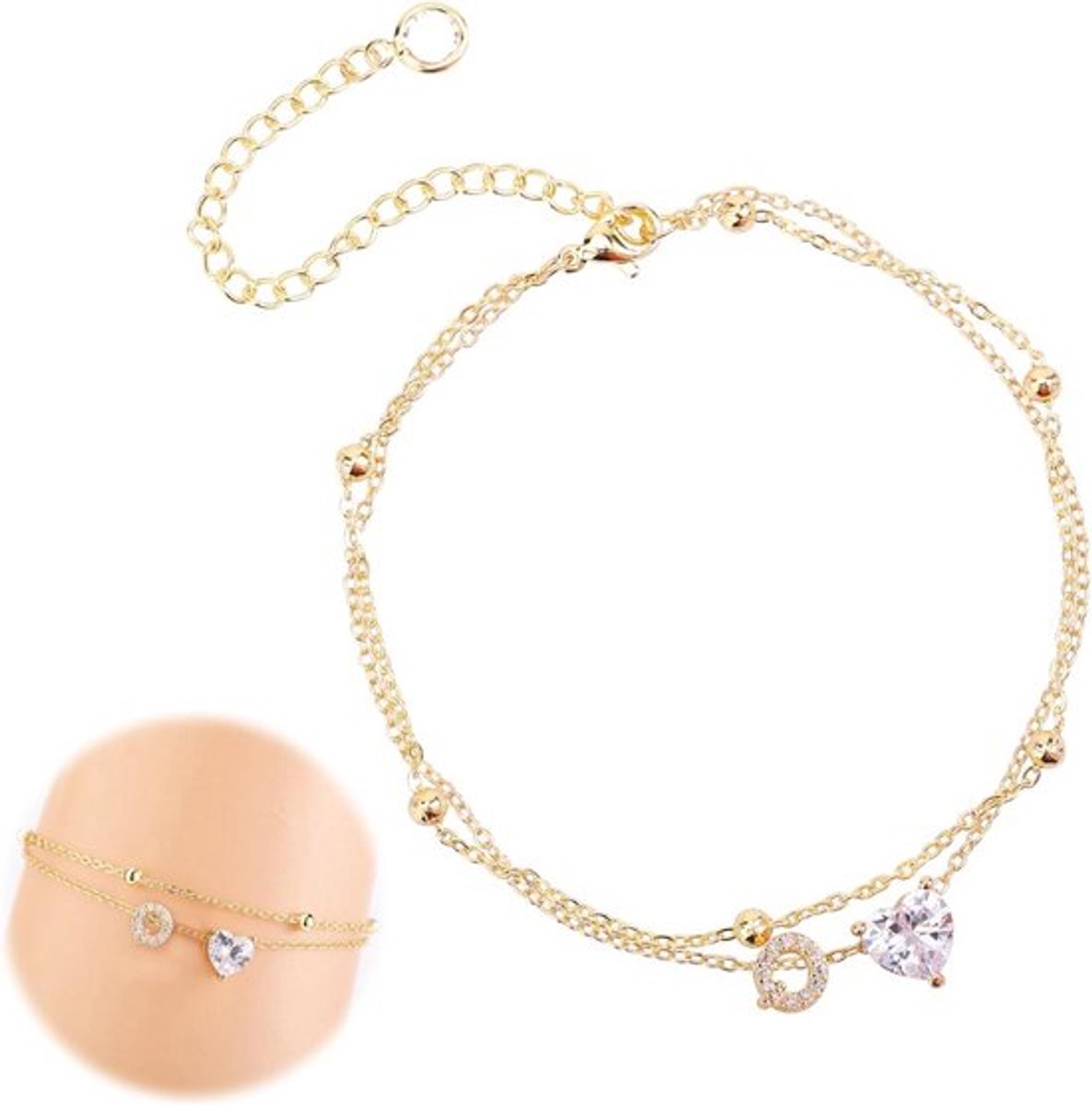 Verstelbaar Enkelbandje met Letterhartontwerp, Waterdicht Goud, Zomer en Strand Sieraden, Letter Q