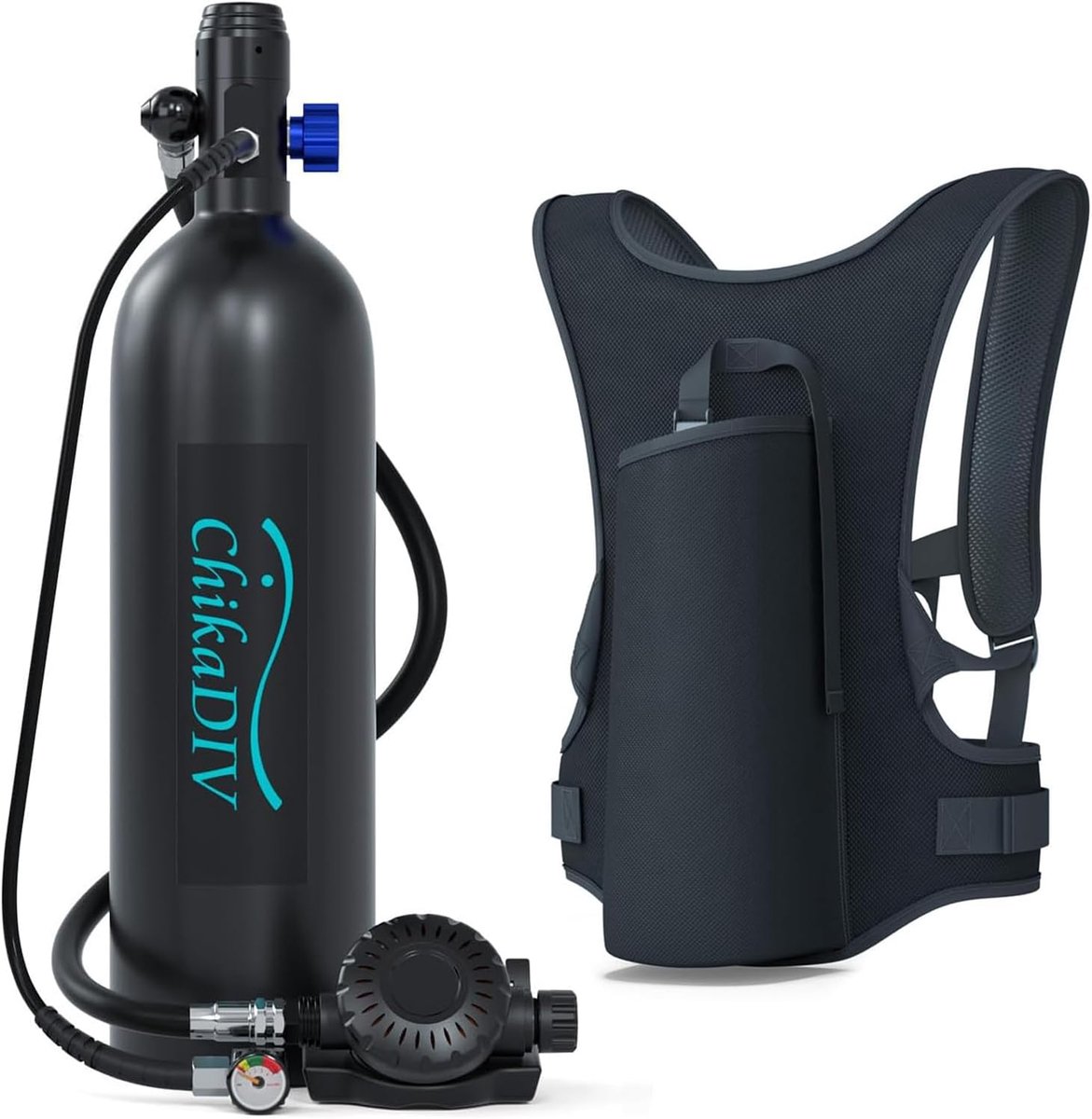 Mini duikfles-Draagbare scuba tank-Constante luchttoevoer-200 bar en 3000 PSI-Snorkelen en ondiep water-1,9 L-42,9 x 11,4 cm-Zwart
