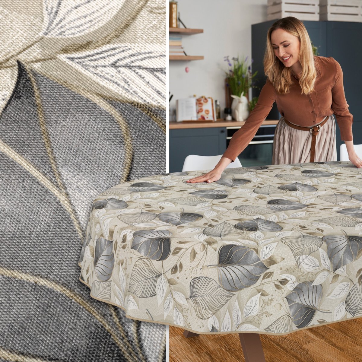 ANRO Tafelkleed Palladium Grijs Ovaal 240x140cm Met sierband Afwasbaar Waterafstotend